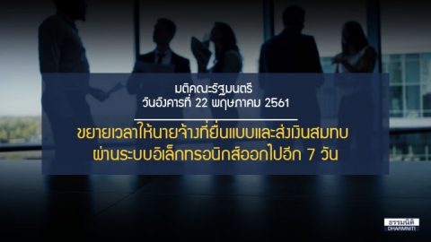 ขยายเวลายื่นแบบและนำส่งเงินสมทบผ่านระบบอิเล็กทรอนิกส์ออกไปอีก 7 วัน