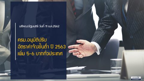 ครม.อนุมัติปรับอัตราค่าจ้างขั้นต่ำ ปี 2563 เพิ่ม 5-6 บาททั่วประเทศ