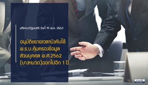 ครม.อนุมัติขยายเวลาบังคับใช้ พ.ร.บ.คุ้มครองข้อมูลส่วนบุคคล พ.ศ.2562 (บางหมวด) ออกไปอีก 1 ปี